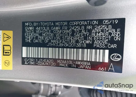 2019 Lexus Ux 200 z USA, uszkodzony, nr VIN JTHY3JBH3K2013818